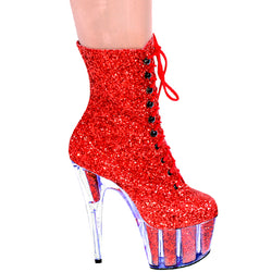 3160 Red Glitter Ankle Boot 7" inch Heel