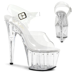 Adore 708LS Clear  PT Leather Ankle Strat 7" Platform Heel with Rhinstone