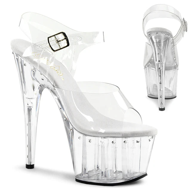 Adore 708LS Clear  PT Leather Ankle Strat 7" Platform Heel with Rhinstone