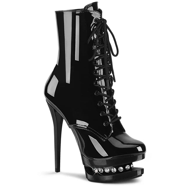 1020 Leather Ankle Boots with Diamond Platform